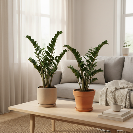2x Zamioculcas Zamiifolia in gezellige huiskamer