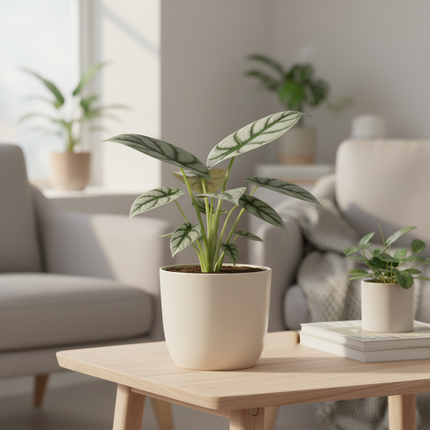 Alocasia Silver Dragon in gezellige huiskamer