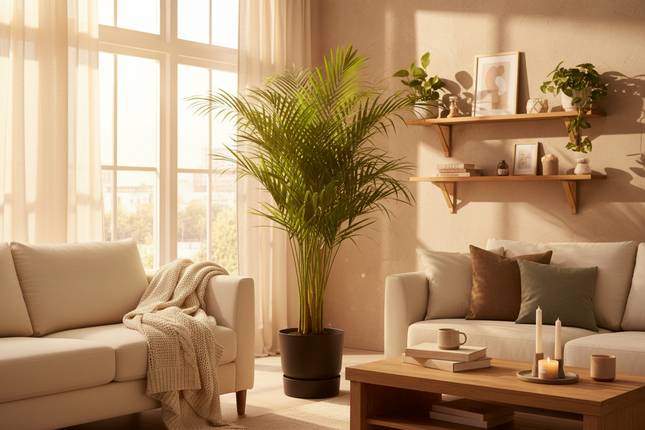 Areca palm in gezellige lichte huiskamer