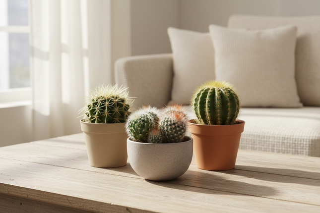 Bolcactus mix in gezellige huiskamer