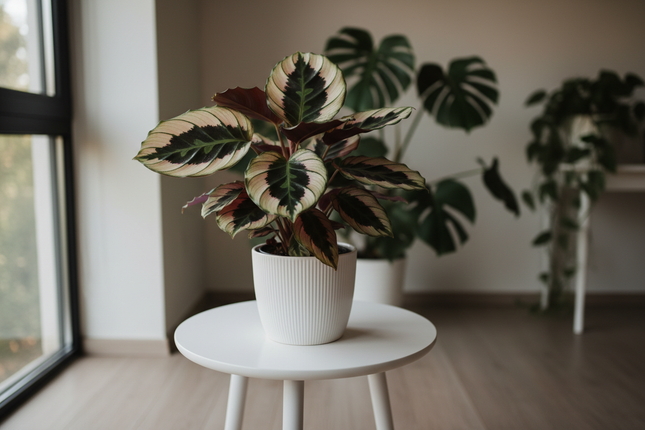 Calathea roseopicta 'Medallion' in lichte kamer
