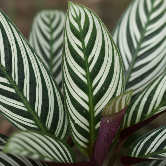 Calathea Stripestar bladeren close-up