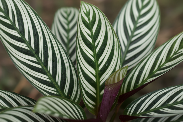 Calathea Stripestar bladeren close-up