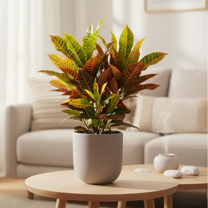 Croton plant in gezellige huiskamer