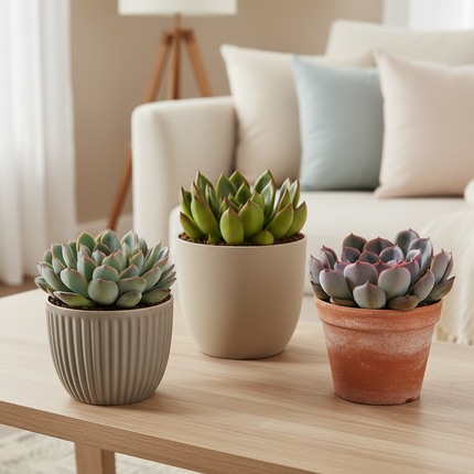 Echeveria vetplanten in gezellige huiskamer