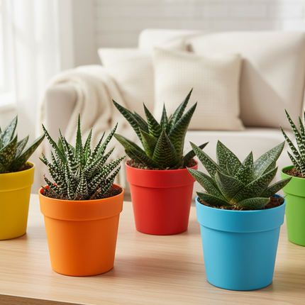 Gasteria/Haworthia vetplanten in gekleurde potten