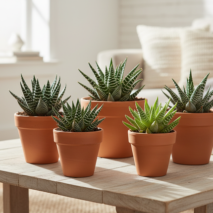 Gasteria/Haworthia vetplanten in terracotta potten