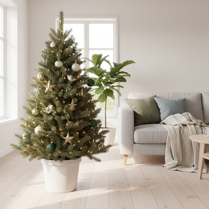 Nobilis Kerstboom in gezellige woonkamer