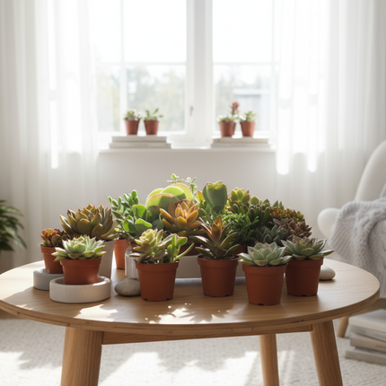 Succulenten Mix op decoratief tafeltje