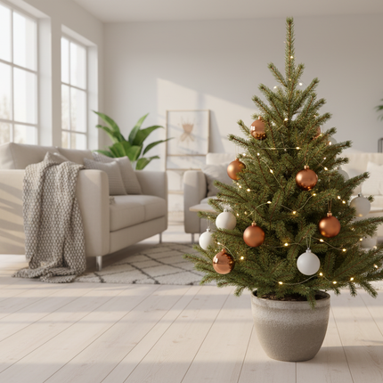 Nobilis Kerstboom in gezellige woonkamer