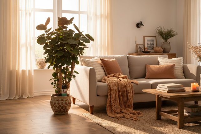 Polyscias Fabian in gezellige lichte huiskamer