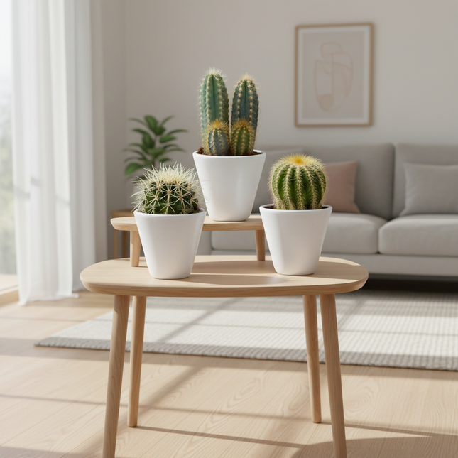 Cactus mix 8.5 cm - 3x - in witte pot