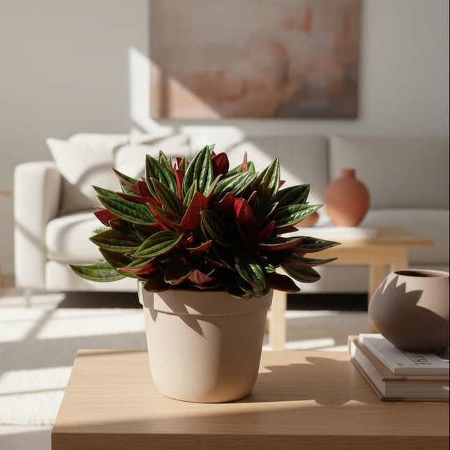 Peperomia Caperata 'Rosso' - Radiatorplant - Makkelijke Kamerplant - Ø11cm - ↕15cm (zonder sierpot)