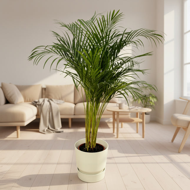 Areca Palm ↨130cm Ø24cm - Inclusief Elho Greenville Pot Wit