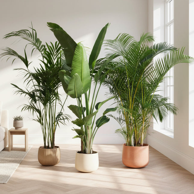 Kentia 200 cm, Strelitzia Nicolai 225 cm, Areca 200 cm