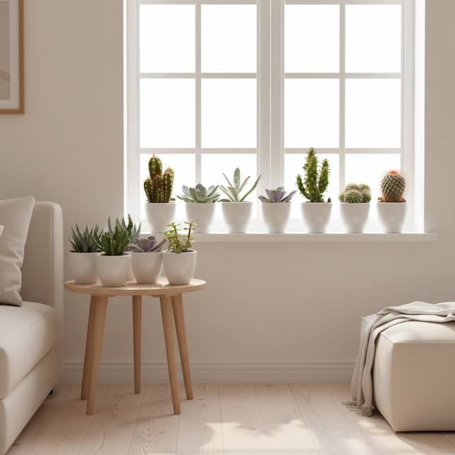 Cactus en vetplanten mix 5.5 cm | 15 stuks - in witte pot