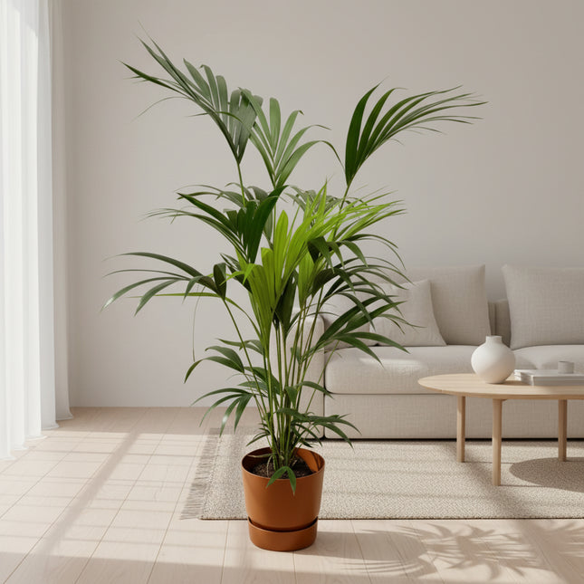 Kentia Palm in elho Greenville Round bruin D24xH23 - Howea Forsteriana - Ø24cm - ↕160cm - Grote kamerplant