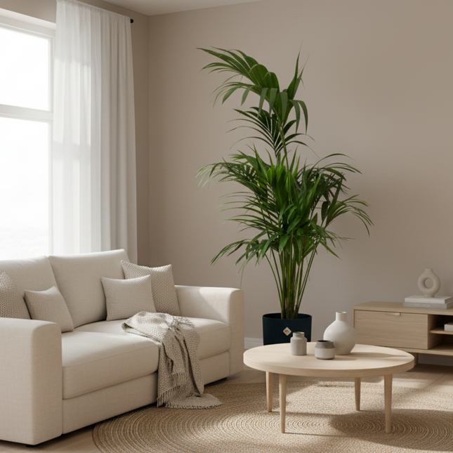 Kentia palm inclusief elho Vibes Fold Round blauw Ø30 - 180 cm