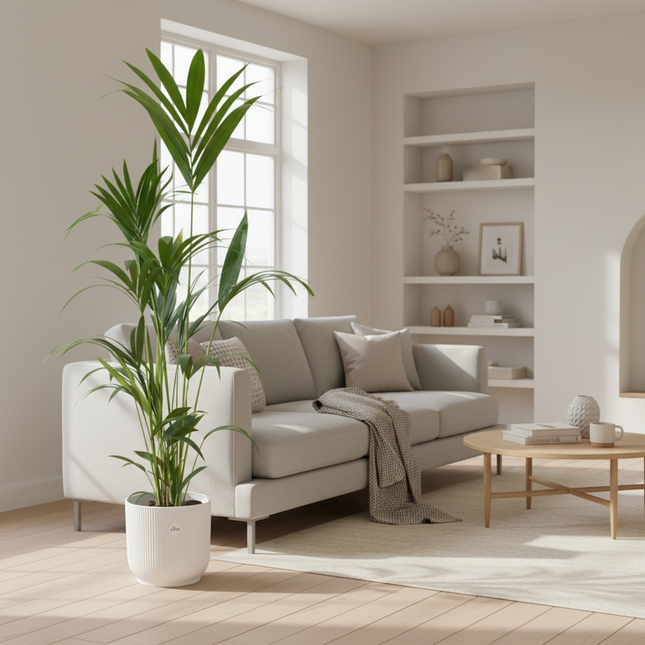 Kentia palm inclusief elho Vibes Fold Round wit