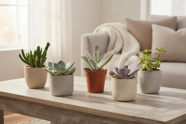 Vetplanten mix in gezellige huiskamer