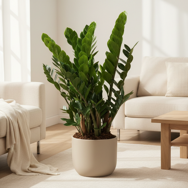 Zamioculcas in gezellige huiskamer